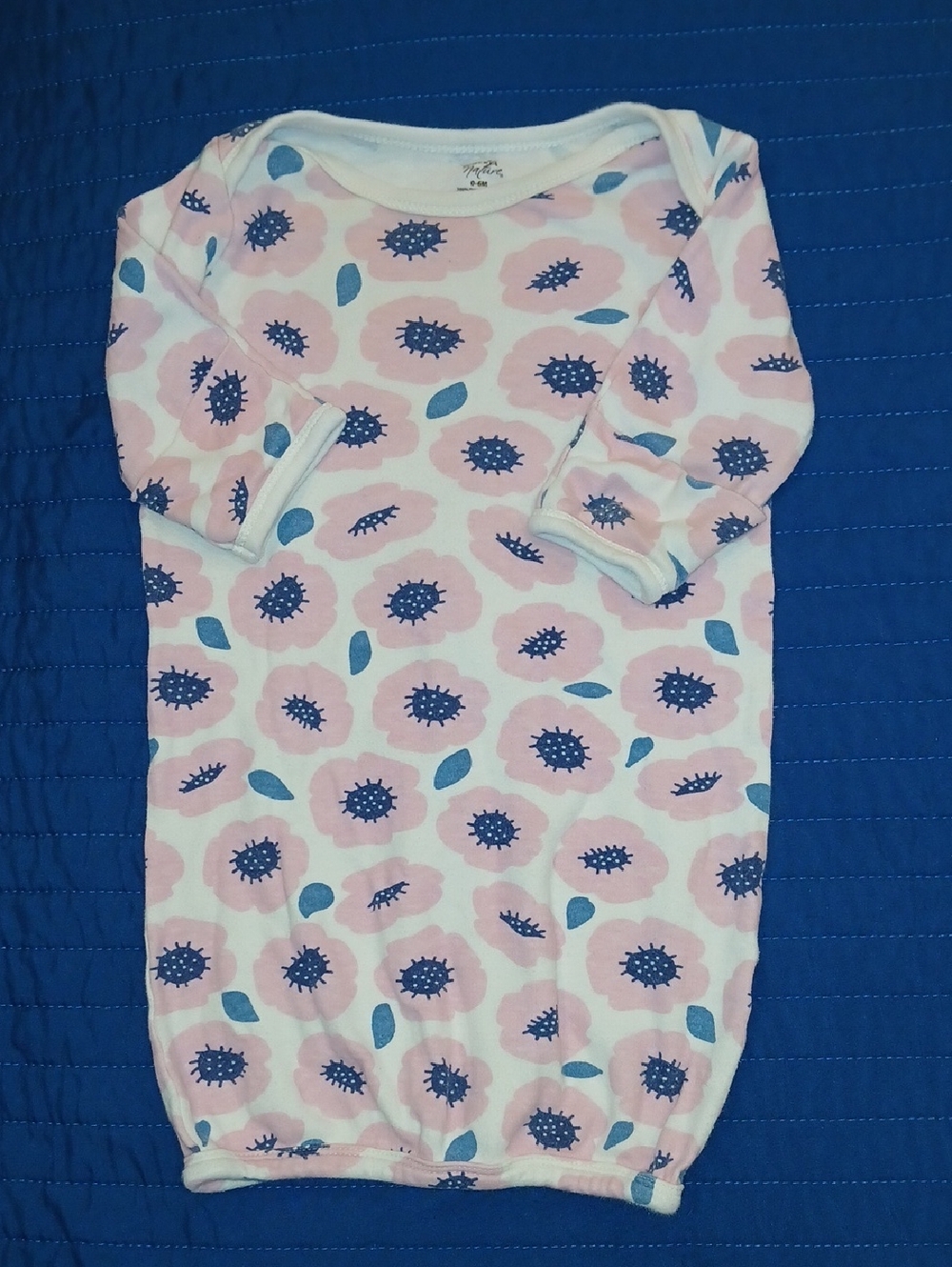 Touched by Nature 0-6M Pink Floral Baby Sleep Sack with Blue Accents